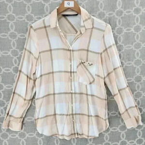 Zara Basic Collection Viscose Long Sleeve Plaid Button Down Pearl Women's Shirt